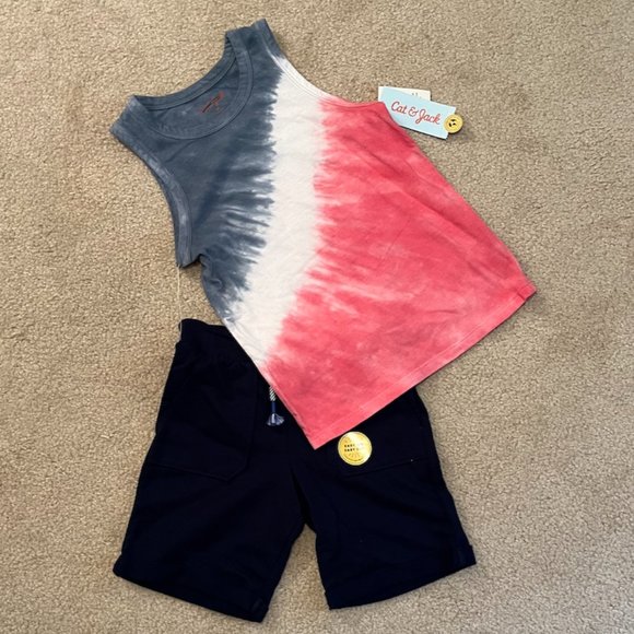 Cat & Jack Other - NWT 2T Cat & Jack Boys tank/shorts set, July 4th tie dye